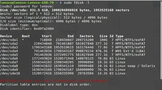 Here are the disk partitions