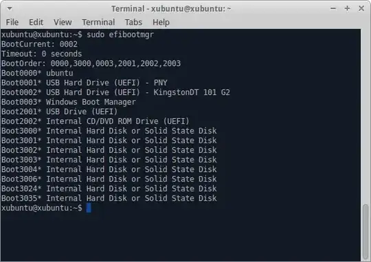 Picture of EFI Boot Manager entry list from the output of efibootmgr