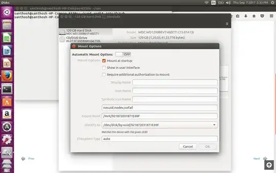 This is Disk -usb edit mount options and /etc/fstab conf file entry