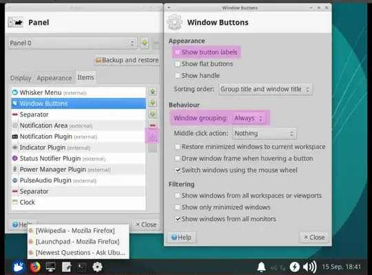 Xubuntu with Icon only grouped window list
