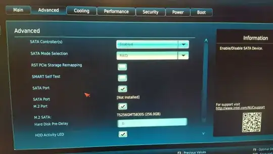 The STORAGE settings in the BIOS