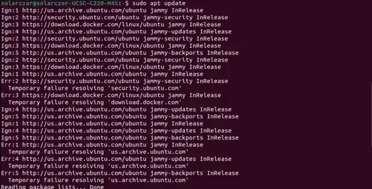 screenshot of terminal running apt update, part 1
