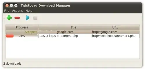 Screenshot of available options
