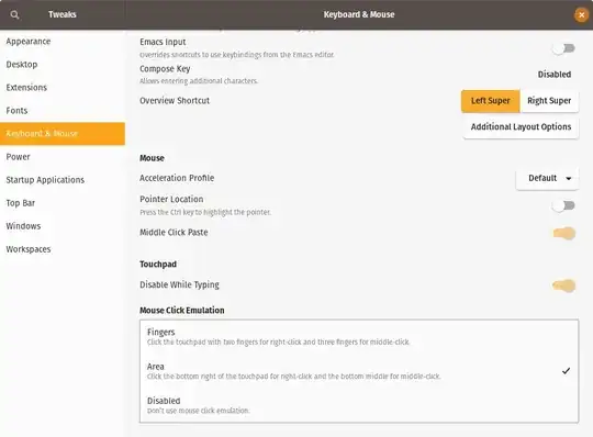 Options of Keyboard & Mouse section in Tweaks