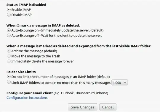 screenshot of the settings