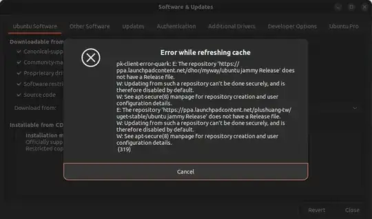 on refreshing cache in Software & Updates I'm getting this error