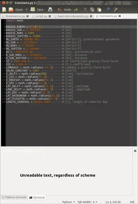 Notice the unreadable text in the terminal below