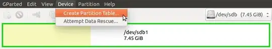 GParted showing 'Create Partition Table' menu entry