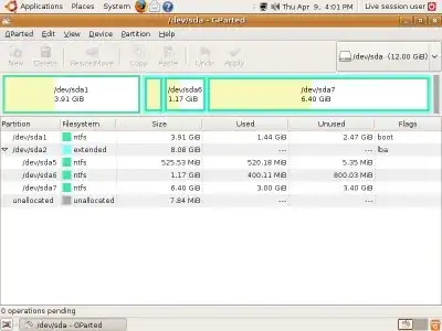 Screenshot of gparted