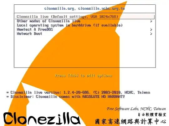 clonezilla boot menu