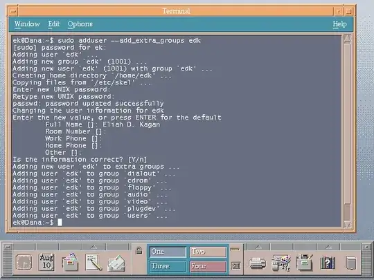 screenshot showing adduser, run in a desktop environment that doesn't provide user management utilities of its own