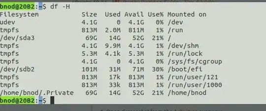 The output for <code>df -H</code> command