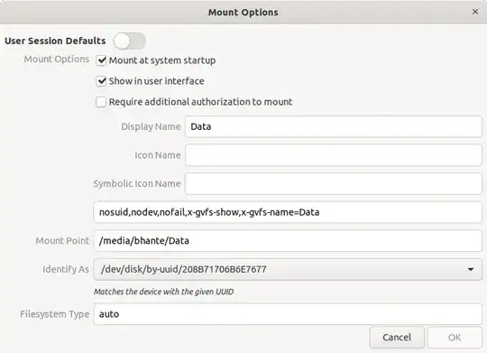 Disks application - Mount Options dialog