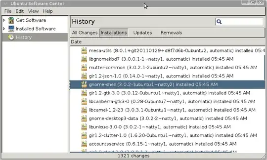 screenshot of the installed software list