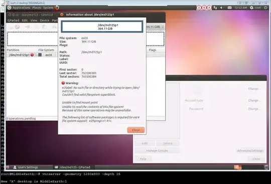 Screenshot: (as root) gparted fails to find fs info