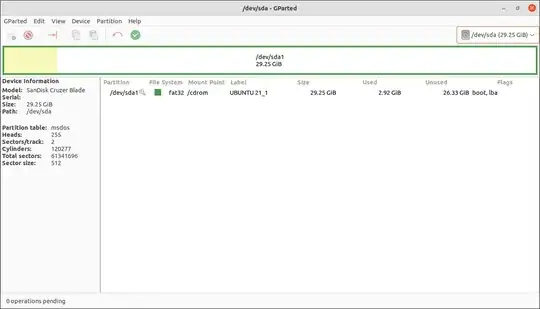 What it looks like on GParted. No device other than the USB stick is found.