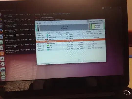 Gparted in photo of screen