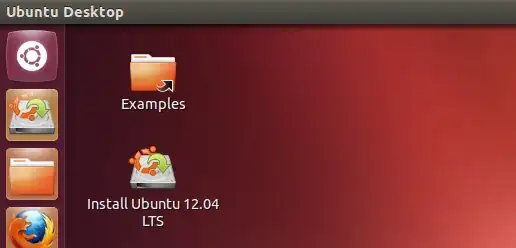 Screenshot shows "Install Ubuntu 12.04 LTS" icon on desktop, and in launcher.