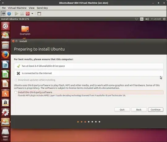 Disabled update selection for a VM