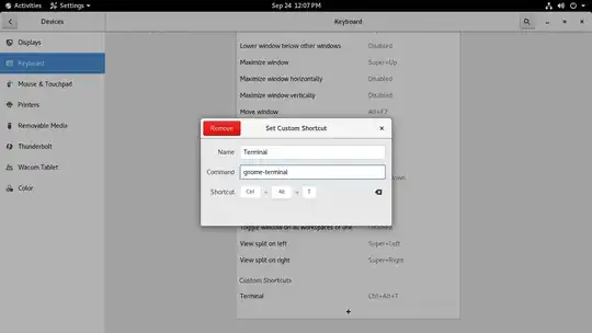 Terminal shortcut settings