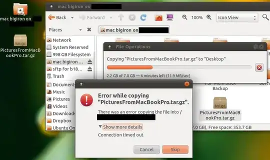 Screenshot of the error