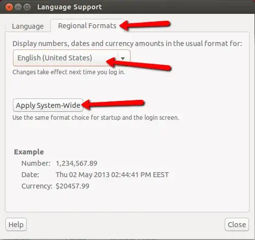 Regional Formats settings