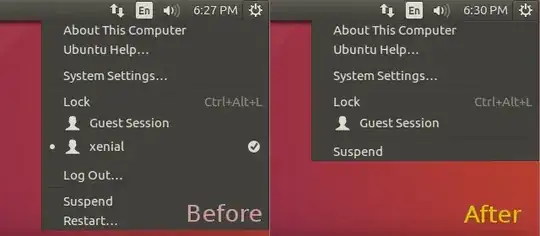 Before and after disabling menu items in indicator session
