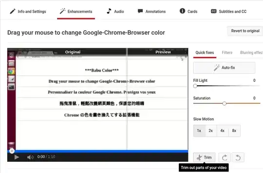 Screen Capture of the Trim menu