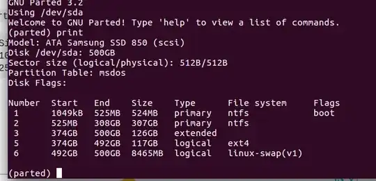 parted output in terminal