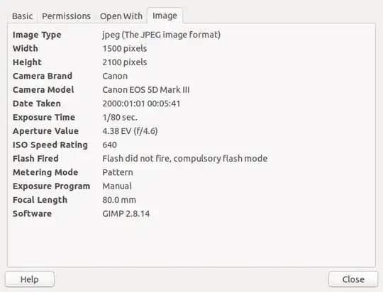 list of image properties in file manager