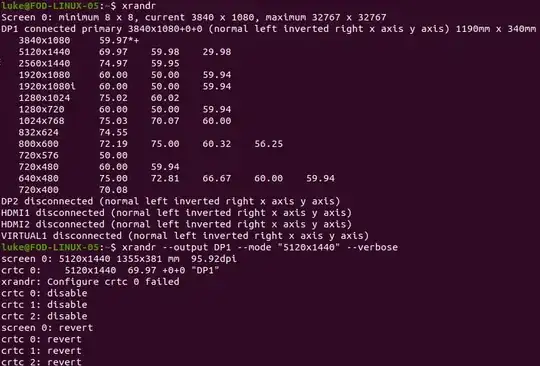 Screenshot of xrandr listing the supported modes