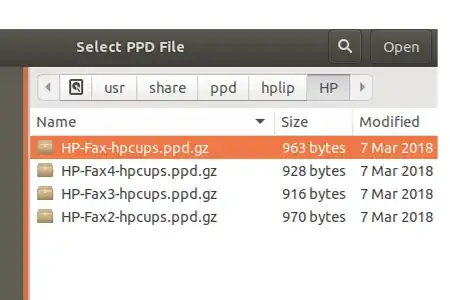 select PPD file dialog