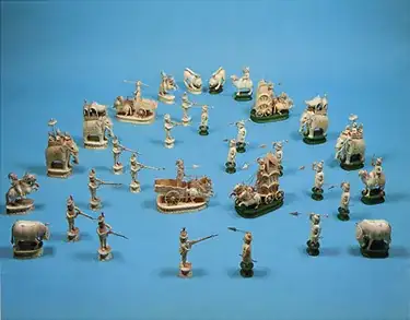 Ivory Indian chessmen, chariots and juggernauts, late eighteenth century