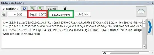 Stockfish showing a fraction for both "Depth" and "Current Node"