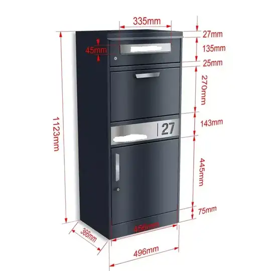 image of parcel box with dimensions