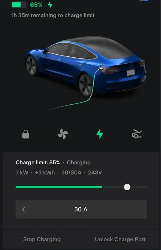 Screenshot from Tesla app