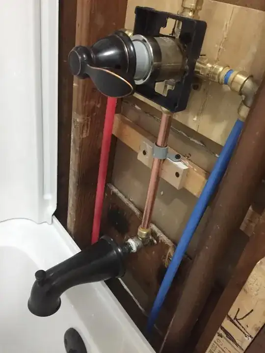 Tub and shower install using PEX
