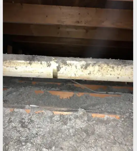 Picture of crawlspace with loose insulation
