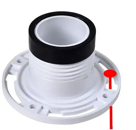 toilet flange with hand-drawn red bolt