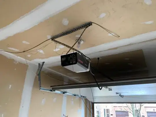 Garage interior with white joint compound on walls and ceiling