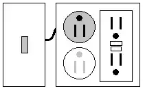 Switch and four outlets, with right outlets now GFCI protected.