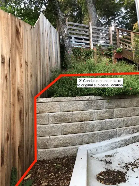 Up the planters then under the stairs to original sub-panel location