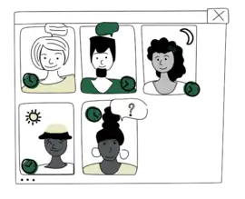 5 faces in a virtual meeting.