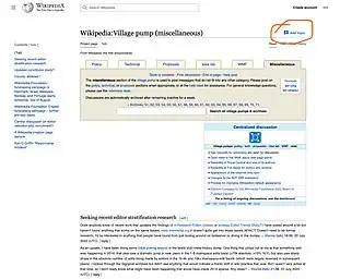  A mockup showing a new "Add Topic" button that could appear on talk pages on desktop for people who have the Vector (2022) skin enabled.