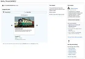 Screenshot of newcomer homepage feature on Czech Wikipedia
