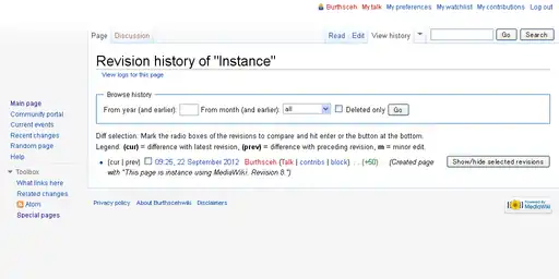 history of page Instance that has revision 8.