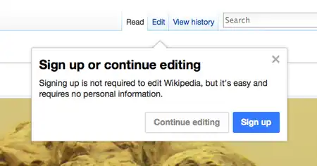 Screenshot of the CTA triggered on the main Edit button