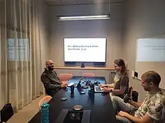 User:Sebastian, User:Lokal Profil and User:01tonythomas at Pre Wikimedia Hackathon, May 2023 in Stockholm, Sweden