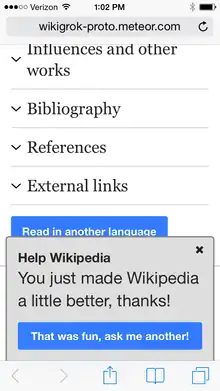 WikiGrok v1, thank you screen
