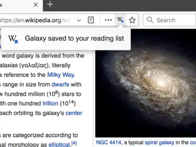  Example pop-up confirming when an article has been saved to a user's reading list in the Firefox browser.